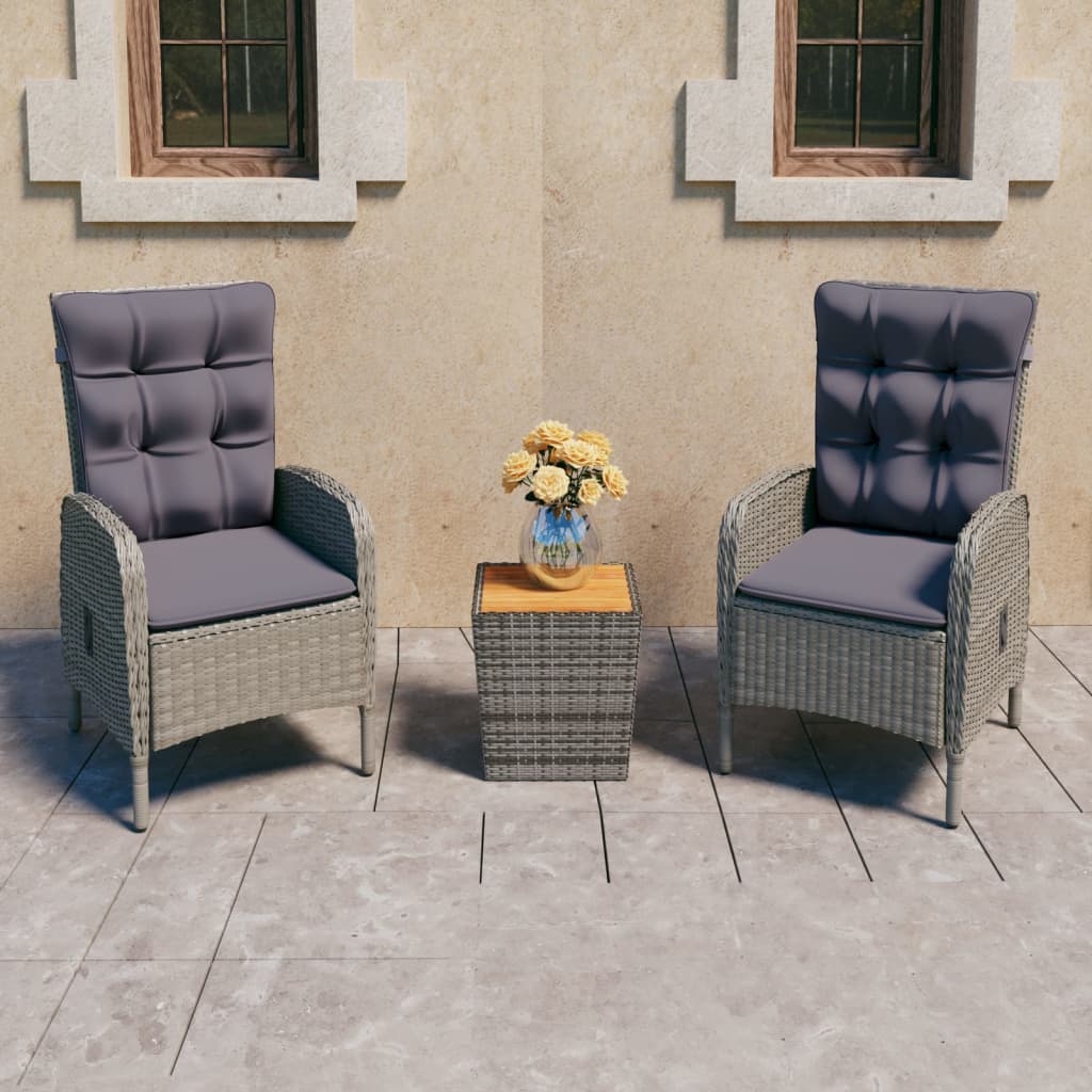 vidaXL 3-Piece Bistro Set Poly Rattan and Glass Grey