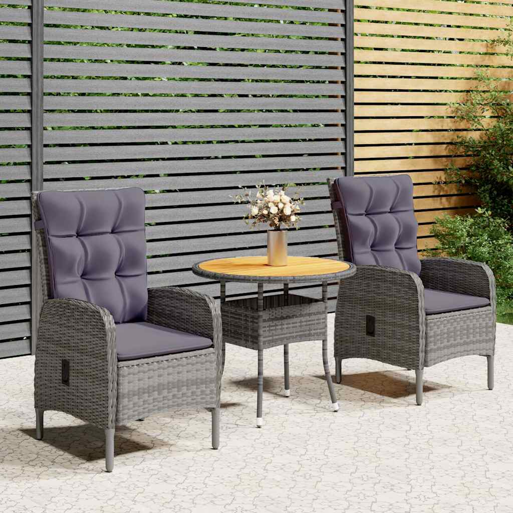 vidaXL 3-Piece Poly Rattan Bistro Set Grey