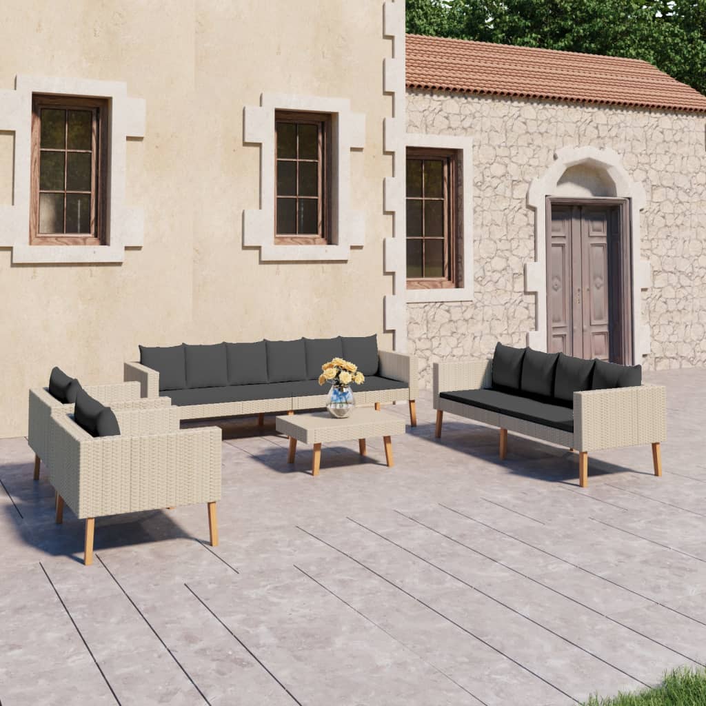 vidaXL 6-delige Loungeset met kussens poly rattan grijs