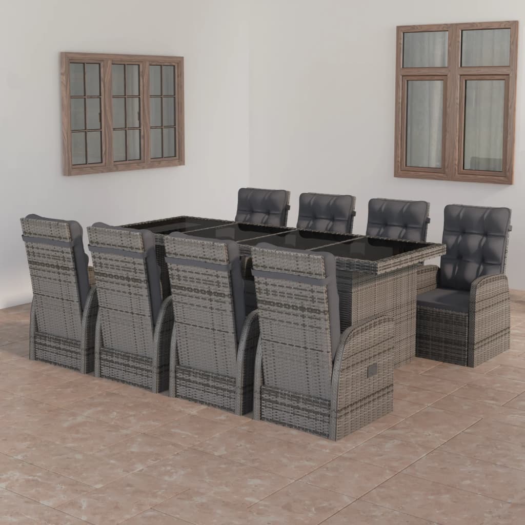 vidaXL 9-piece Garden Lounge Set with Cushions Poly Rattan Grey