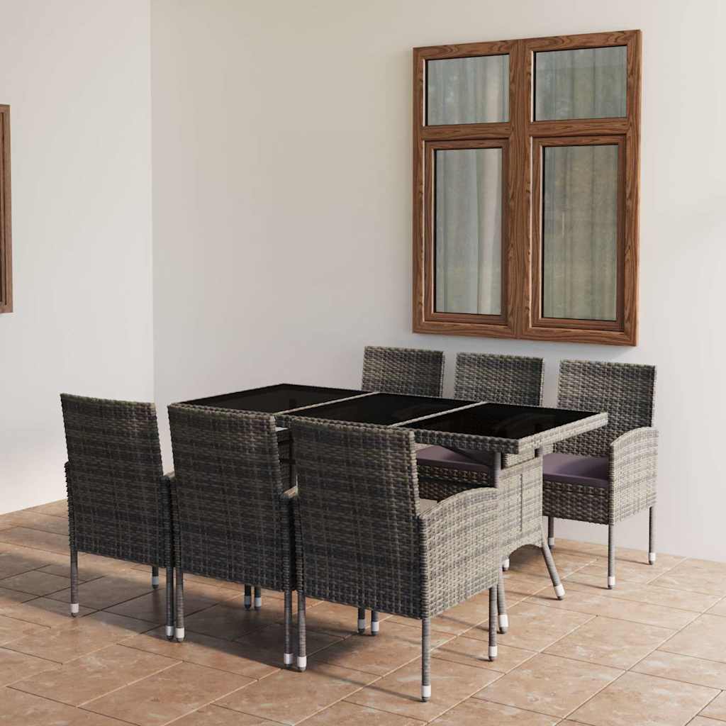 vidaXL 7-delige Tuinset poly rattan zwart