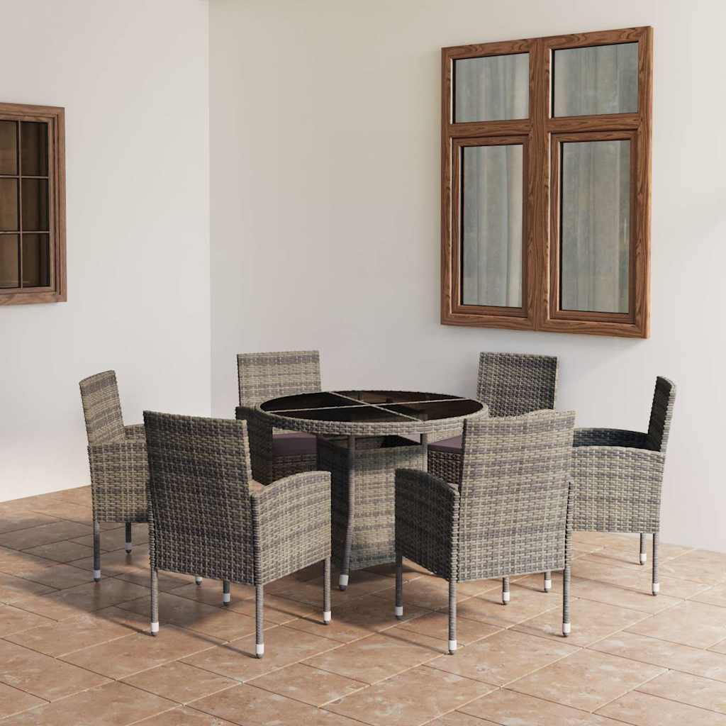 vidaXL 7-delige Tuinset poly rattan zwart