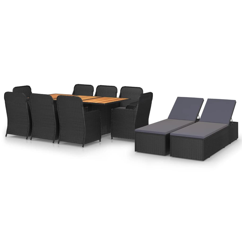 vidaXL 11-Piece Garden Dining Set Poly Rattan Black