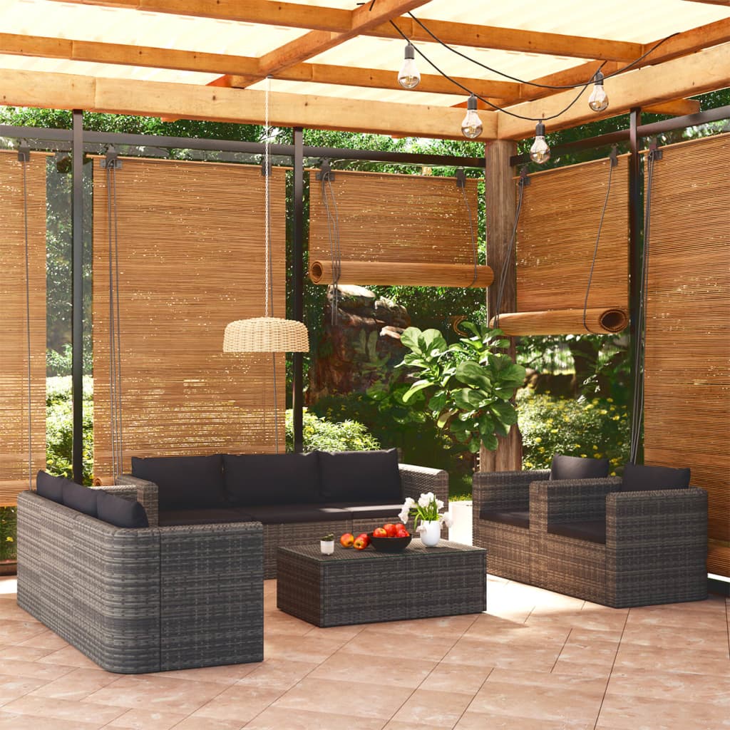 vidaXL 9-piece Lounge Set with Cushions Poly Rattan Grey