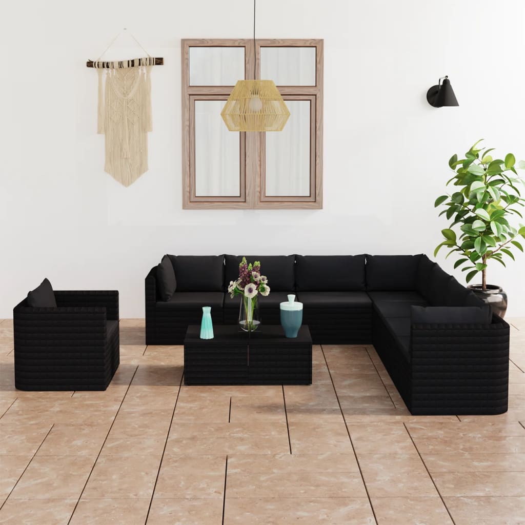 vidaXL 9-piece Lounge Set with Cushions Poly Rattan Grey