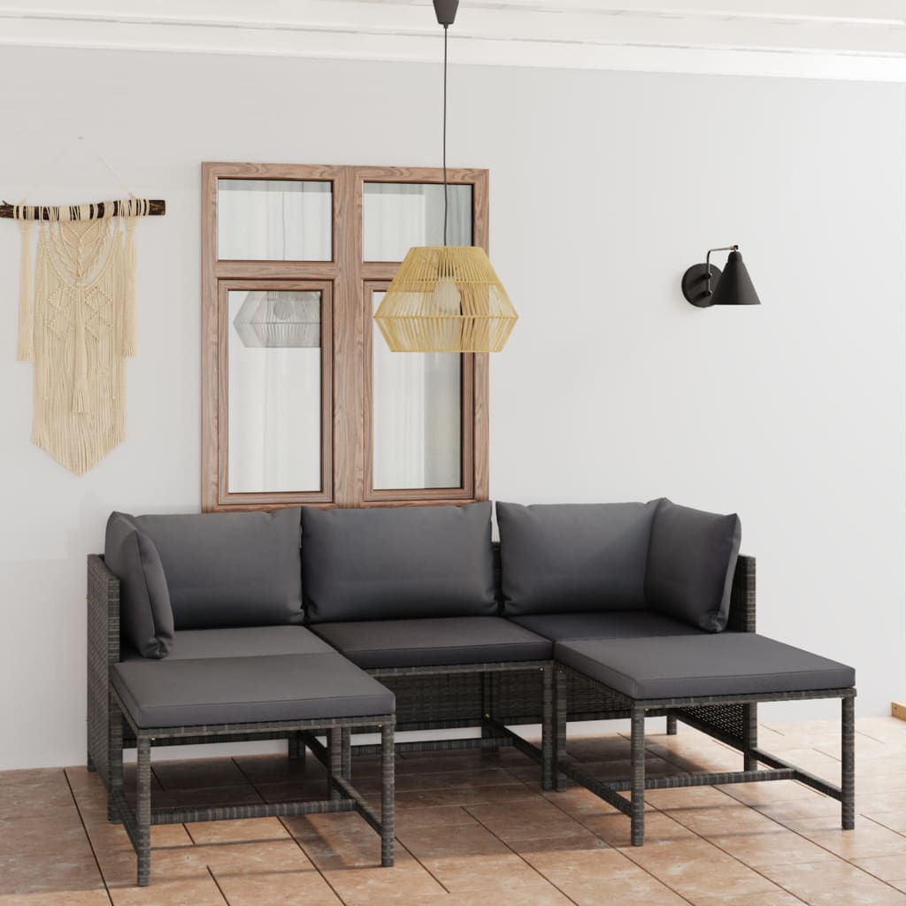 vidaXL 3-Piece Lounge Set with Cushions Poly Rattan Grey