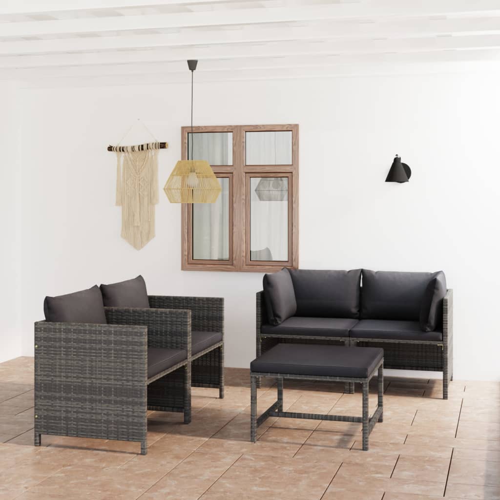 vidaXL 3-Piece Lounge Set with Cushions Poly Rattan Grey