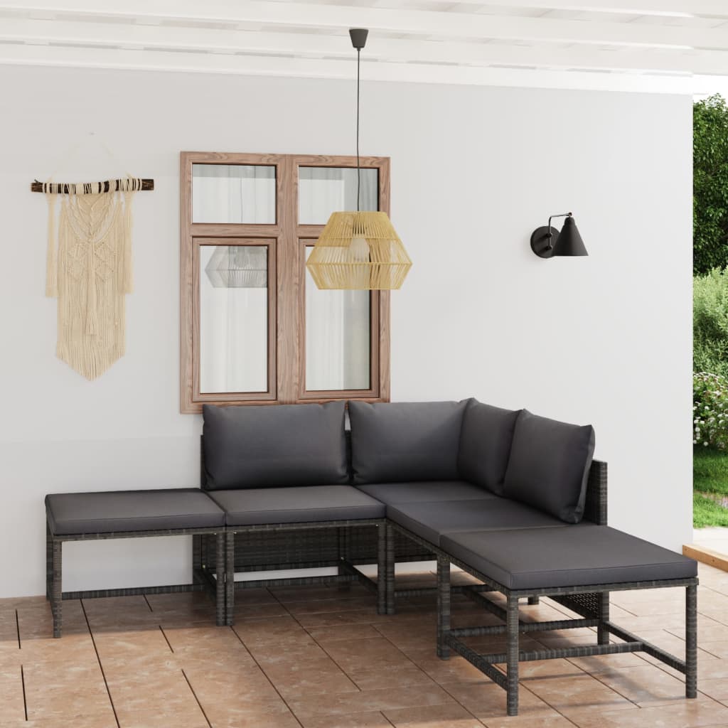 vidaXL 3-Piece Lounge Set with Cushions Poly Rattan Grey