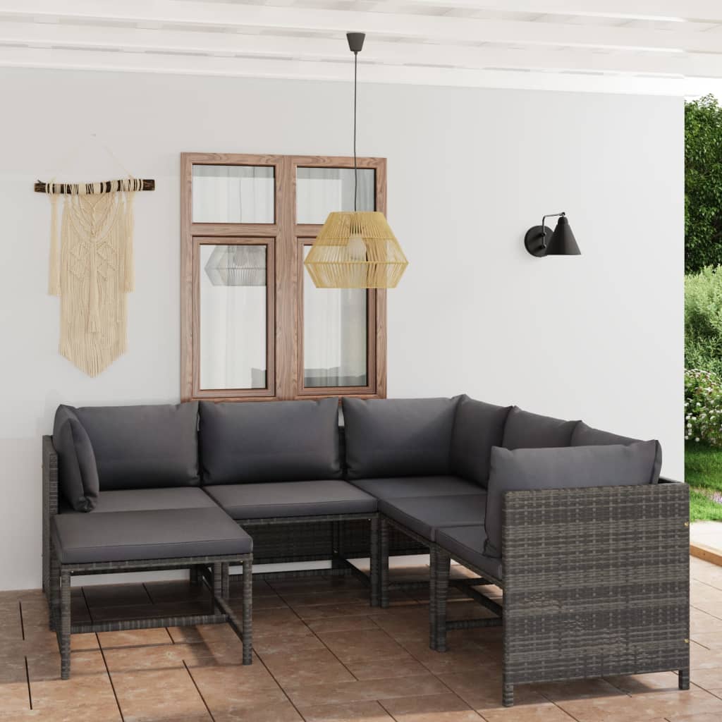 vidaXL 3-Piece Lounge Set with Cushions Poly Rattan Grey