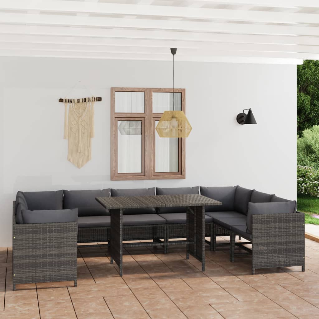 vidaXL 3-Piece Lounge Set with Cushions Poly Rattan Grey