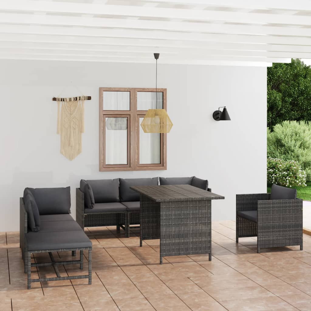 vidaXL 3-Piece Lounge Set with Cushions Poly Rattan Grey