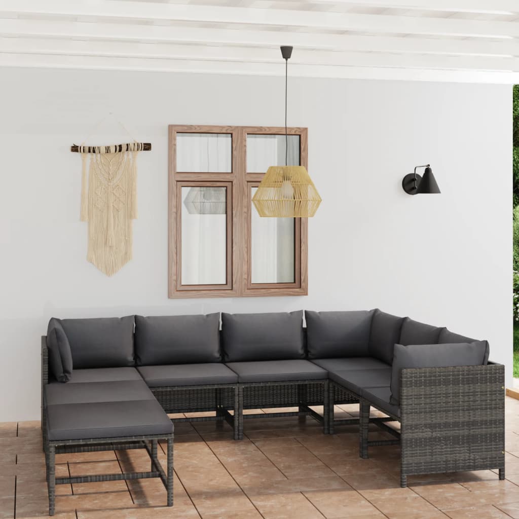 vidaXL 3-Piece Lounge Set with Cushions Poly Rattan Grey