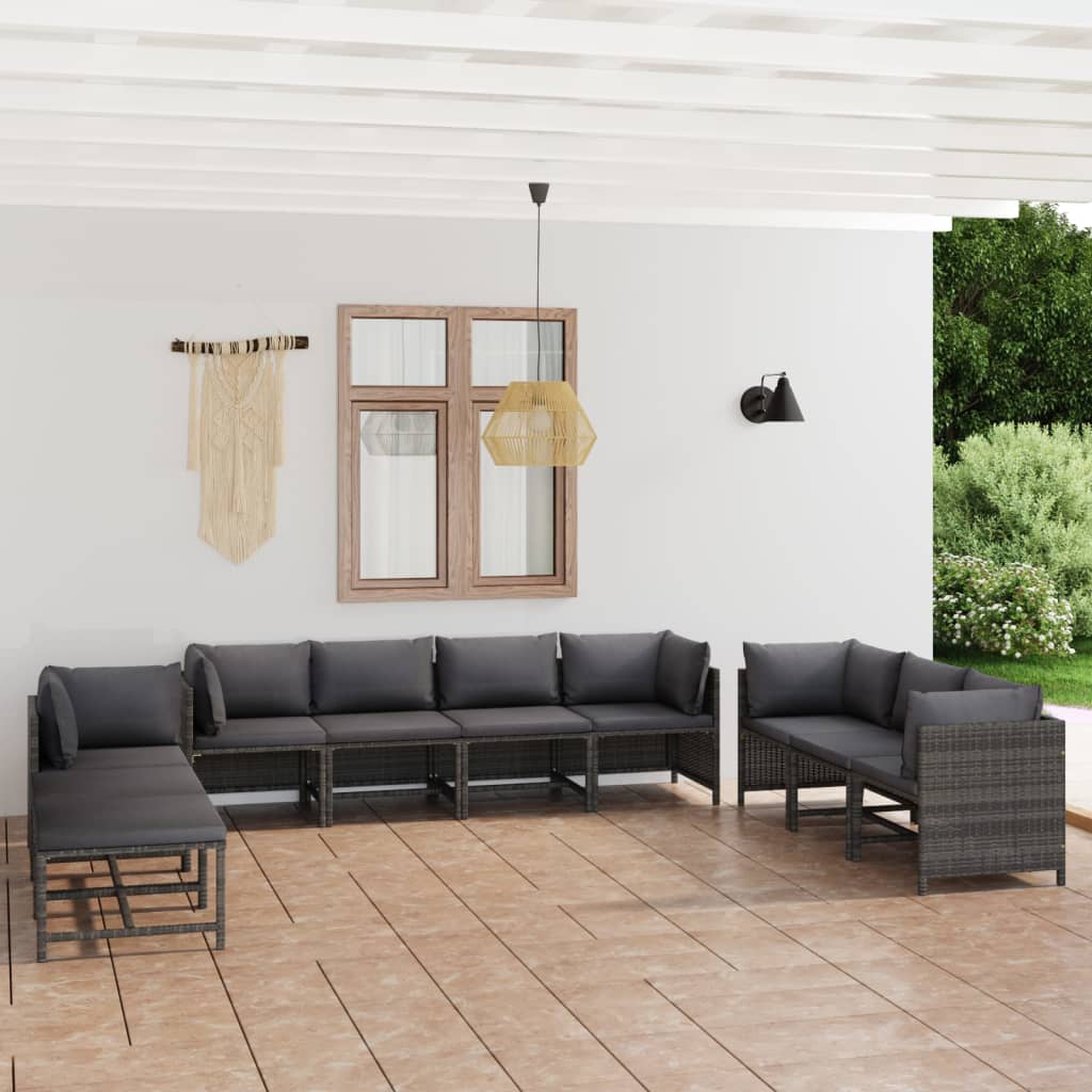 vidaXL 3-Piece Lounge Set with Cushions Poly Rattan Grey