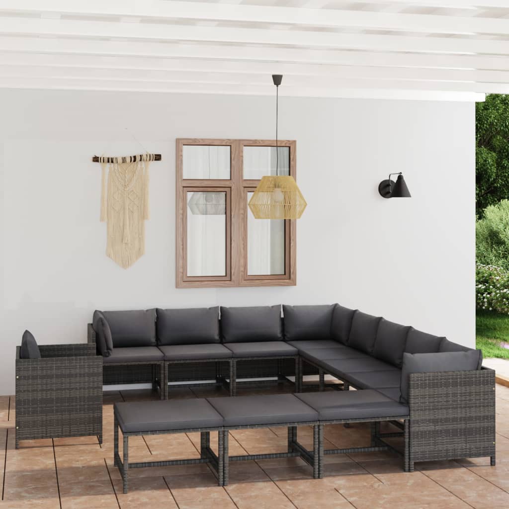 vidaXL 3-Piece Lounge Set with Cushions Poly Rattan Grey