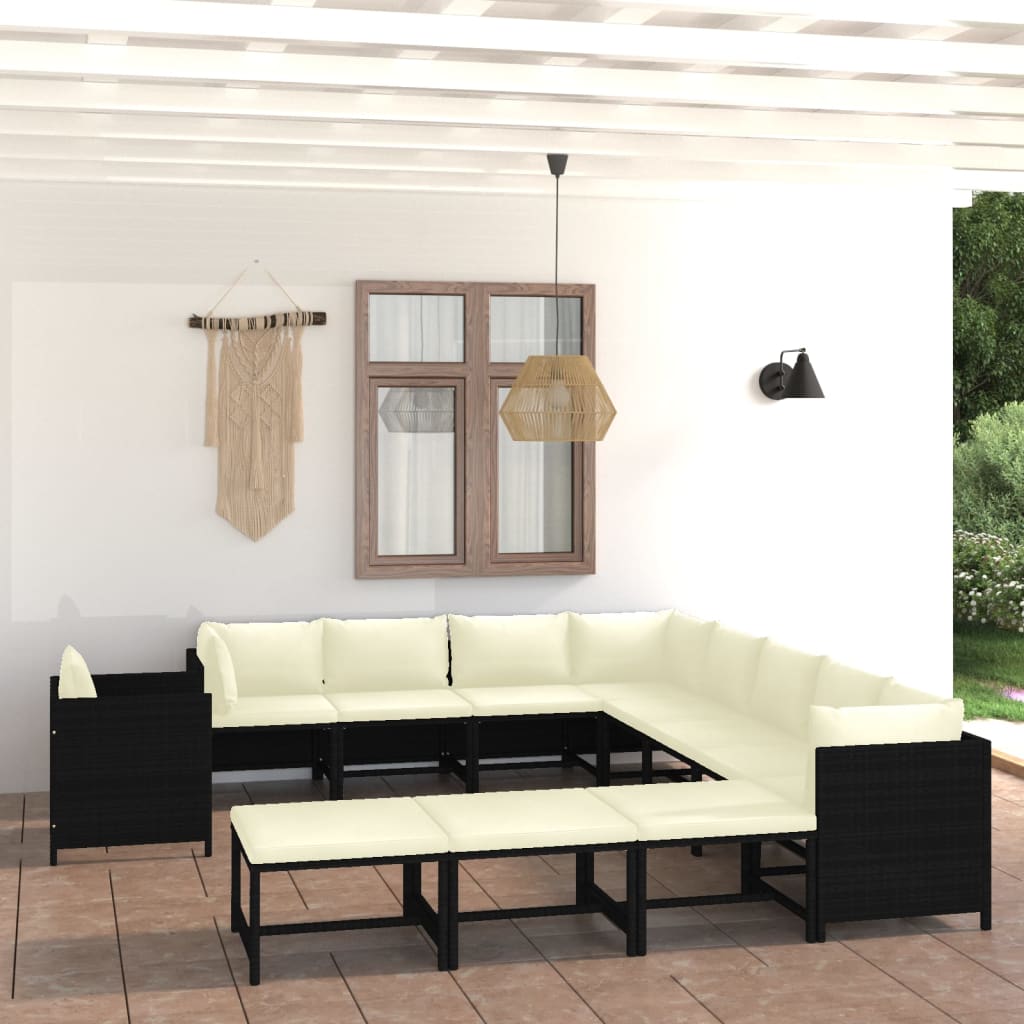 vidaXL 3-Piece Lounge Set with Cushions Poly Rattan Grey