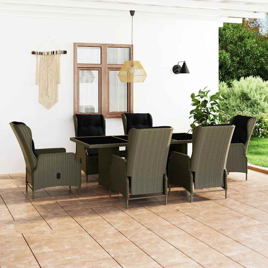 vidaXL 7-delige Tuinset met kussens poly rattan donkergrijs