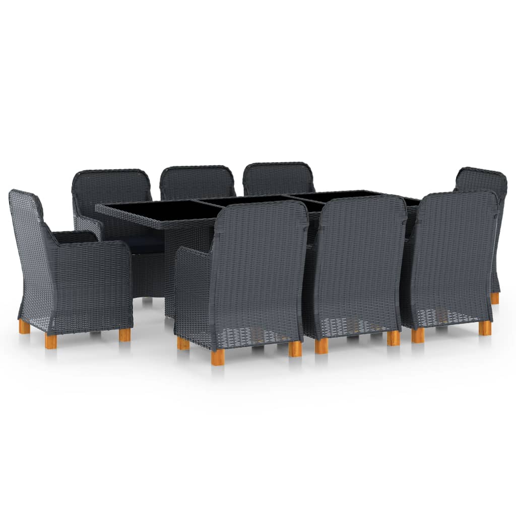 vidaXL 7-delige Tuinset met kussens poly rattan donkergrijs