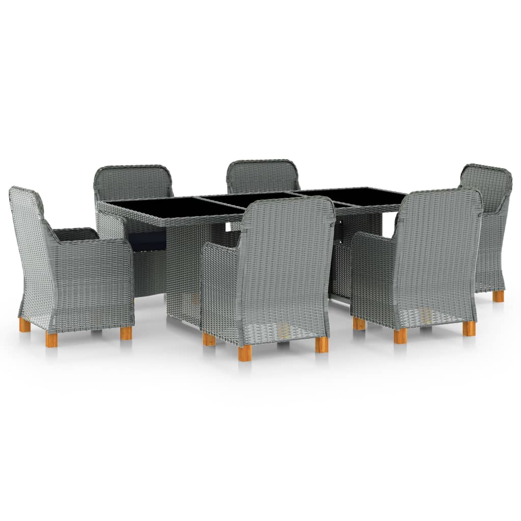 vidaXL 7-delige Tuinset met kussens poly rattan donkergrijs