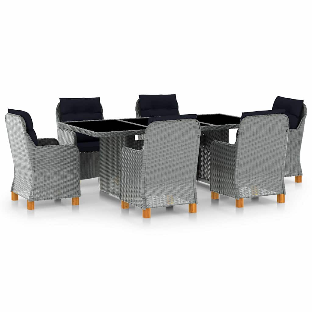 vidaXL 7-delige Tuinset met kussens poly rattan donkergrijs