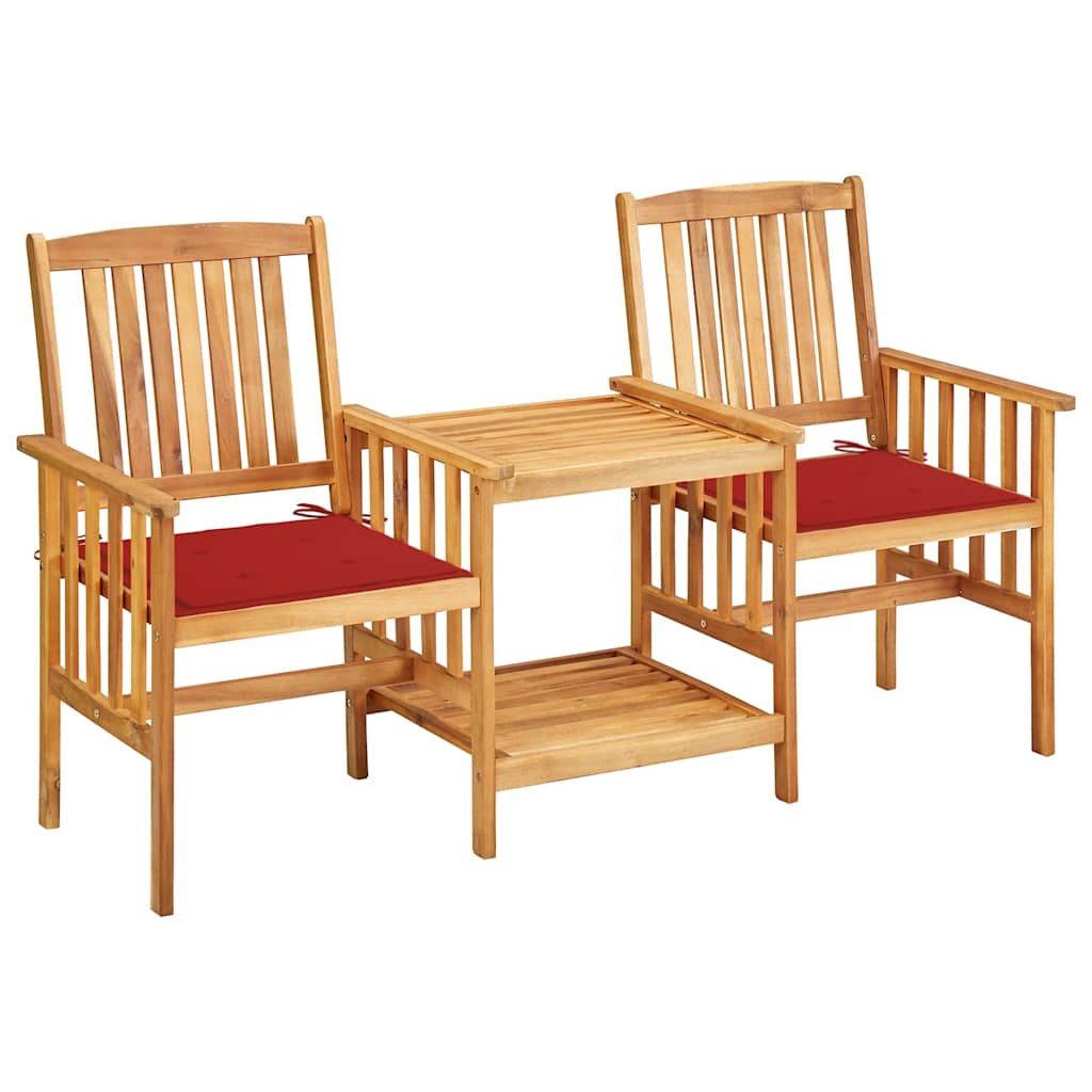 vidaXL Garden Chairs with Table and Cushions Solid Acacia Wood
