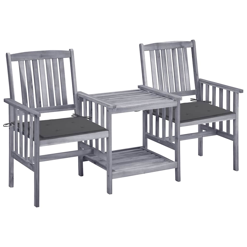 vidaXL Garden Chairs with Table and Cushions Solid Acacia Wood