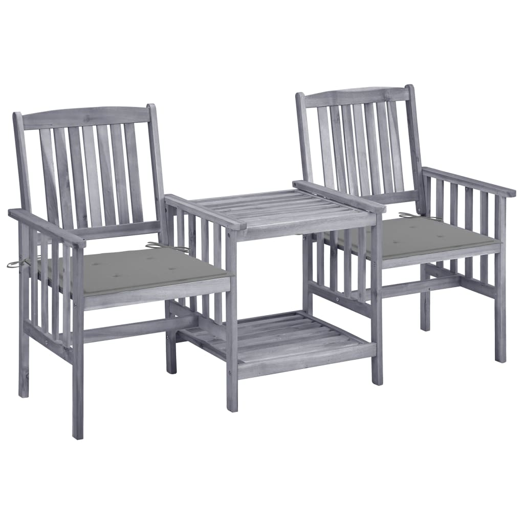 vidaXL Garden Chairs with Table and Cushions Solid Acacia Wood