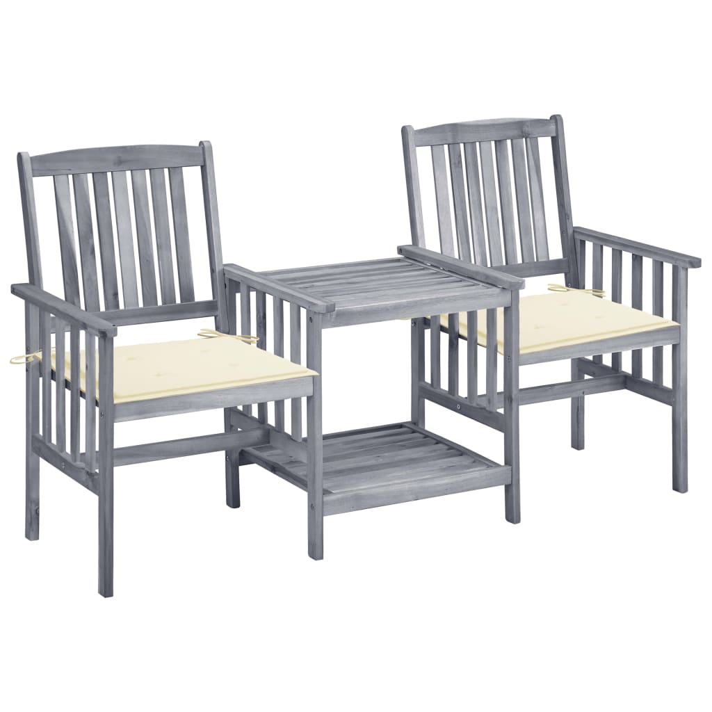 vidaXL Garden Chairs with Table and Cushions Solid Acacia Wood