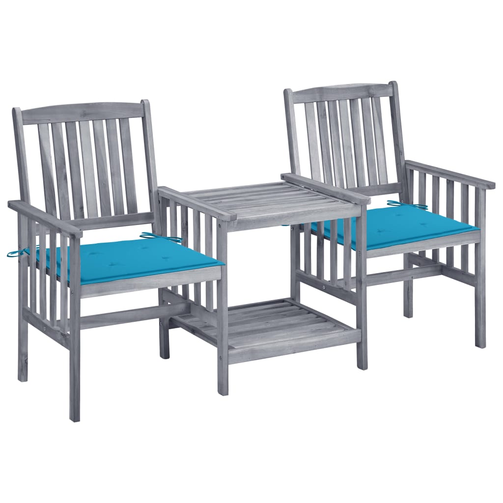vidaXL Garden Chairs with Table and Cushions Solid Acacia Wood