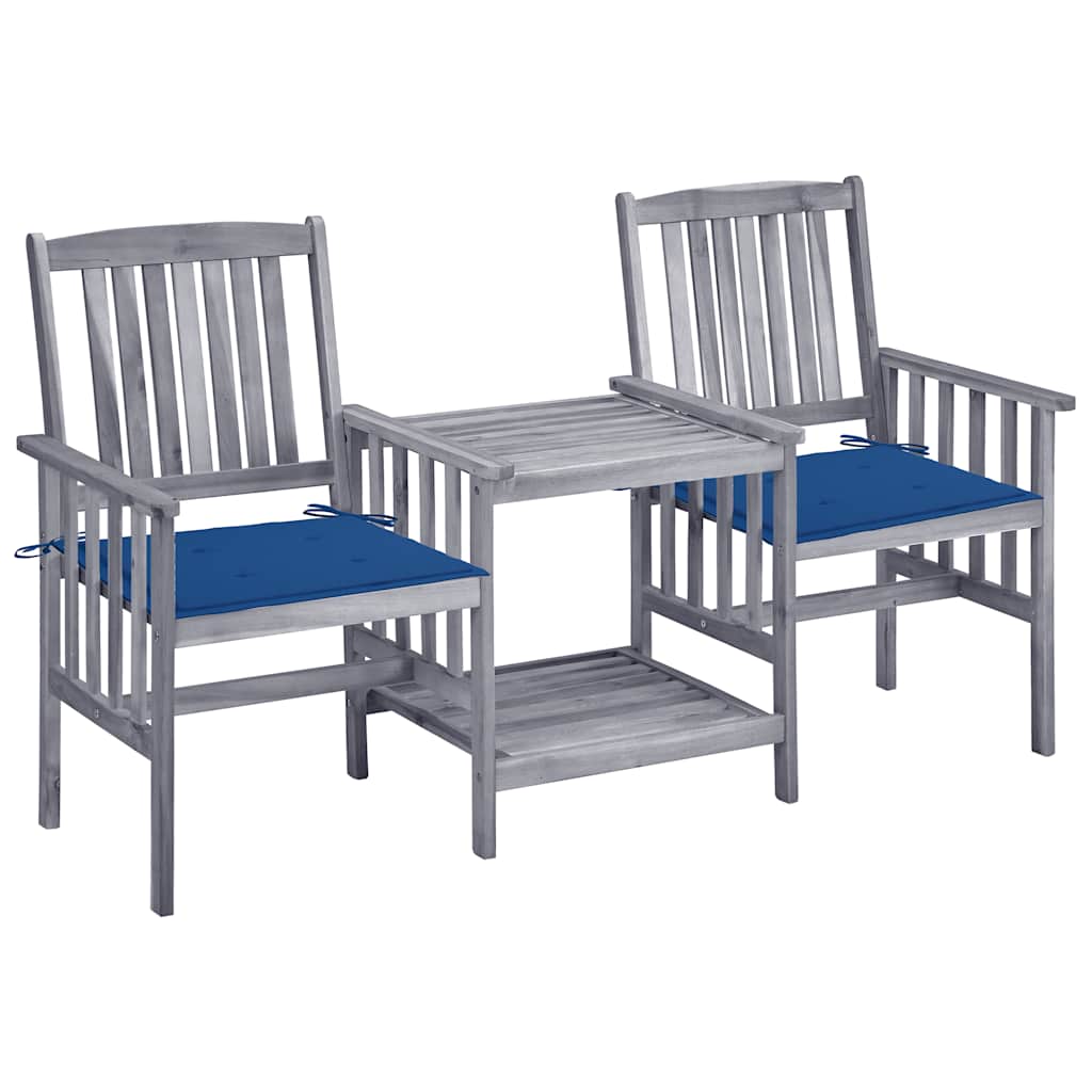 vidaXL Garden Chairs with Table and Cushions Solid Acacia Wood