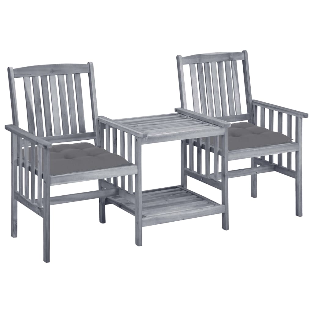 vidaXL Garden Chairs with Table and Cushions Solid Acacia Wood