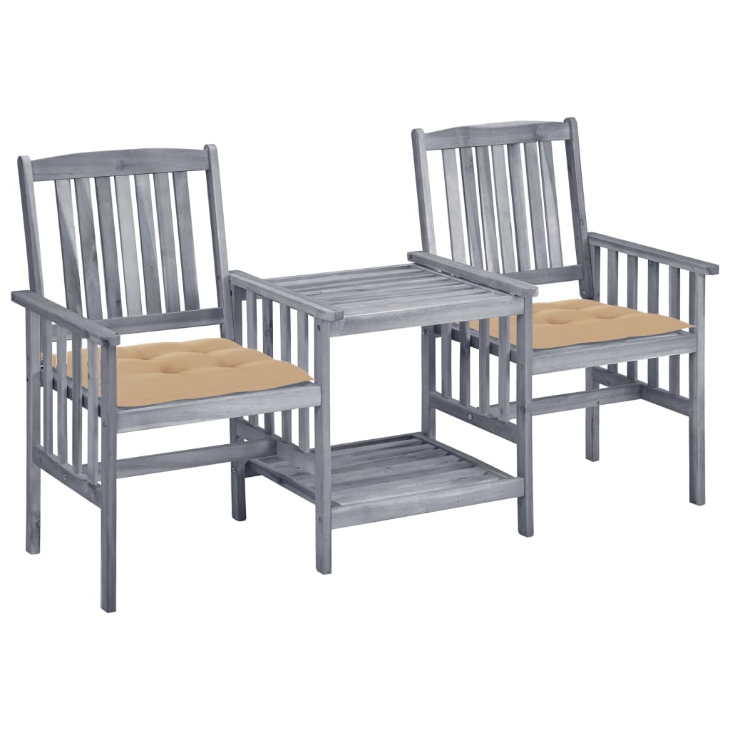 vidaXL Garden Chairs with Table and Cushions Solid Acacia Wood