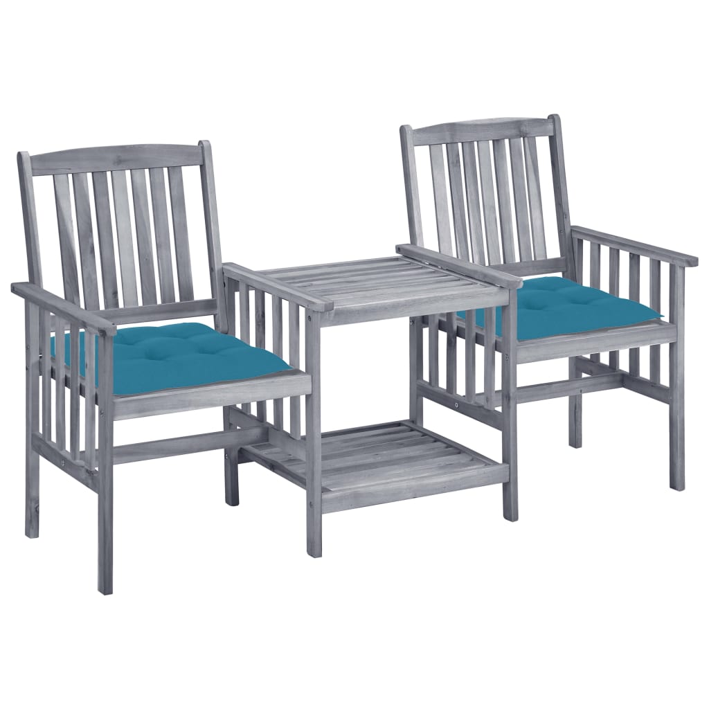 vidaXL Garden Chairs with Table and Cushions Solid Acacia Wood
