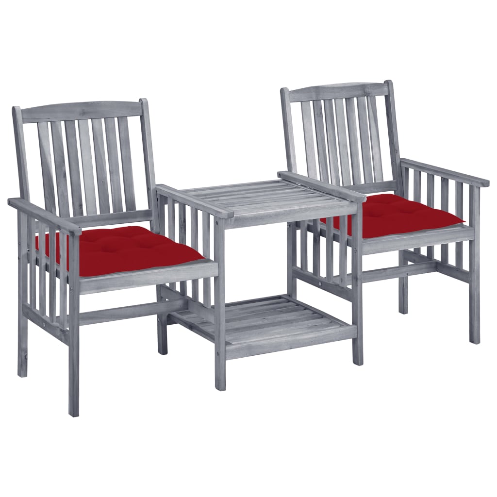 vidaXL Garden Chairs with Table and Cushions Solid Acacia Wood