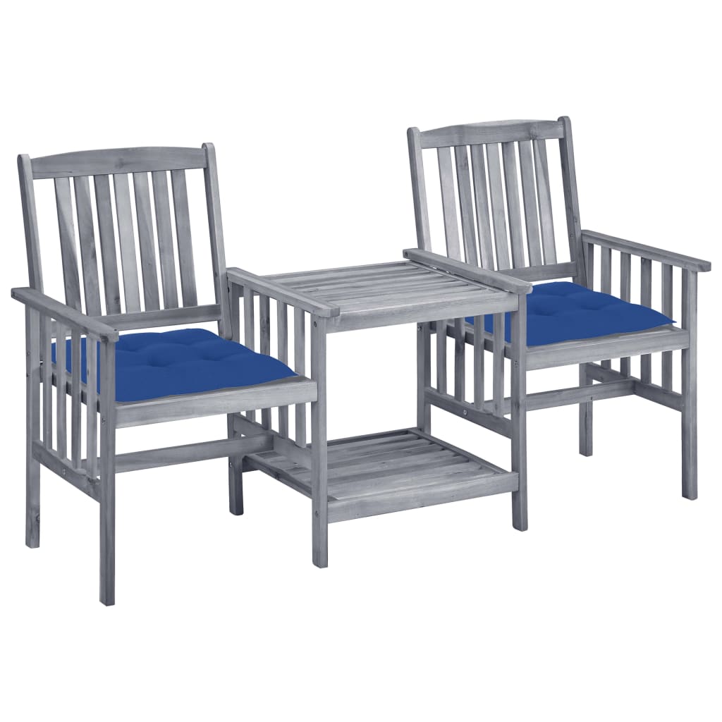 vidaXL Garden Chairs with Table and Cushions Solid Acacia Wood