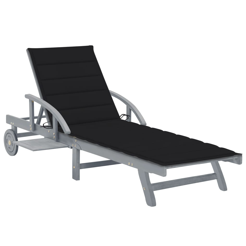 vidaXL Sun Lounger with Cushion Solid Acacia Wood