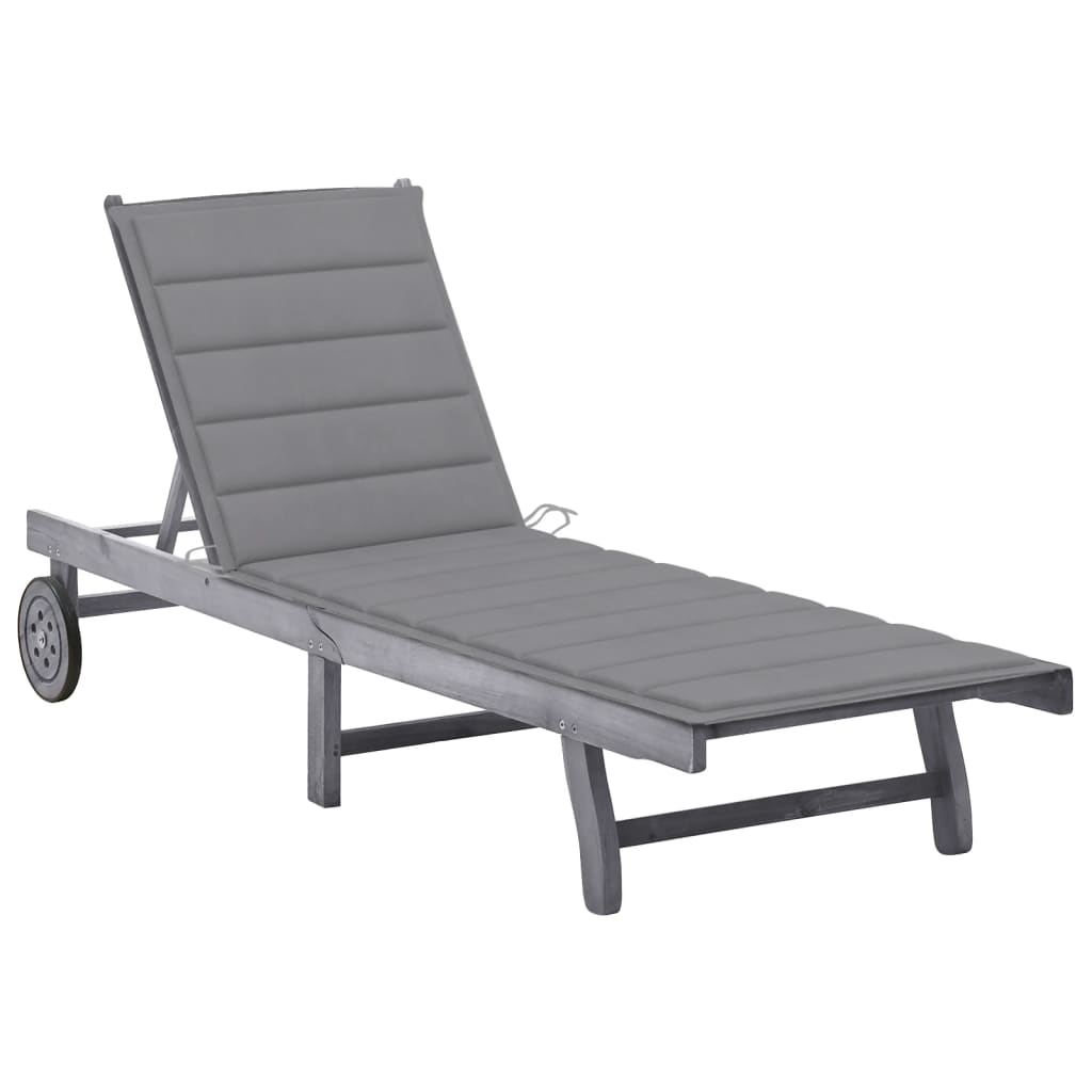 vidaXL Sun Lounger with Cushion Solid Acacia Wood Grey
