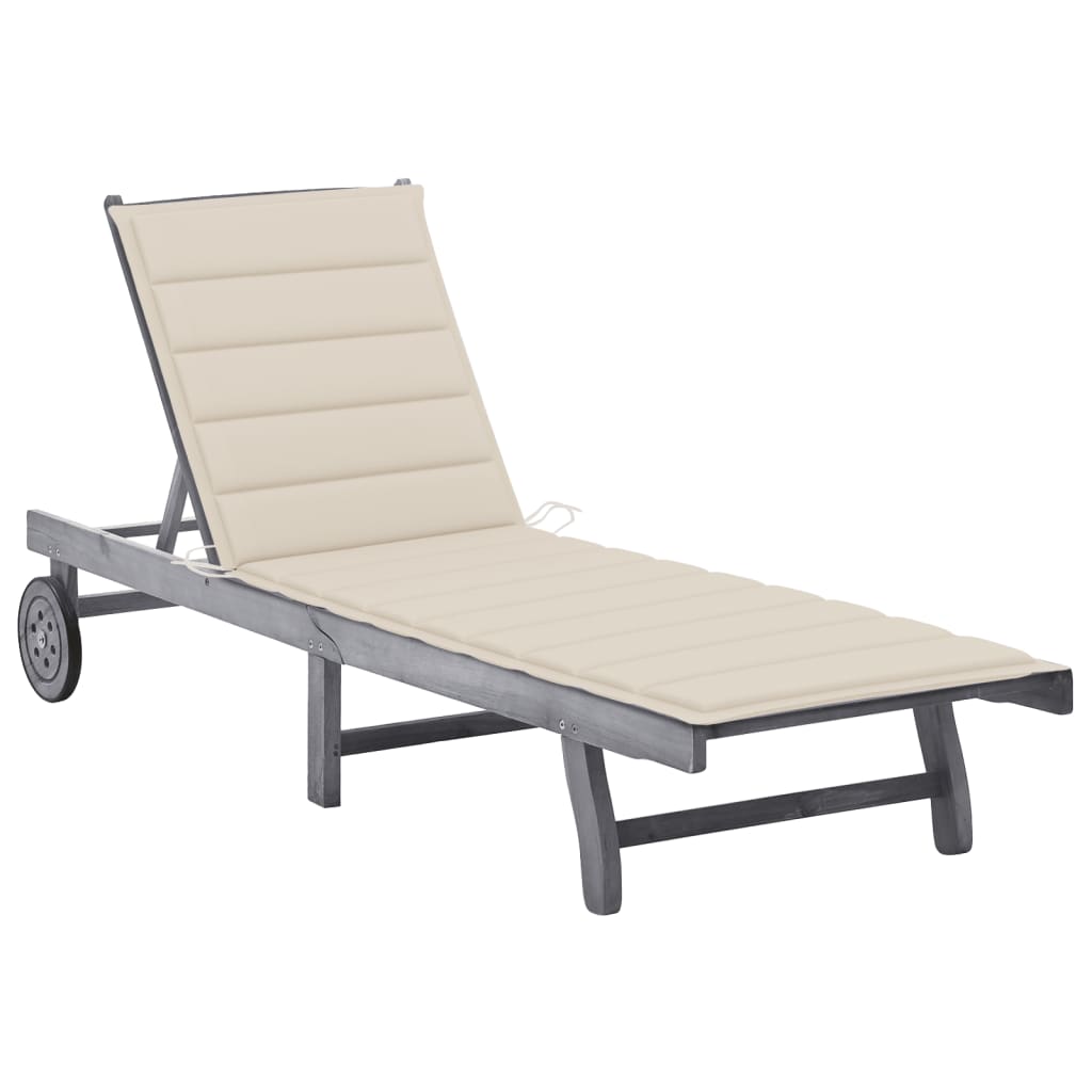 vidaXL Sun Lounger with Cushion Solid Acacia Wood Grey