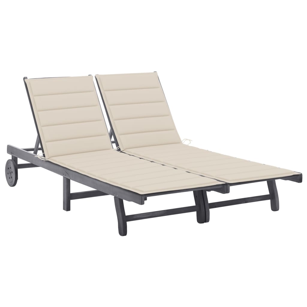 vidaXL Sun Lounger with Cushion Solid Acacia Wood Grey
