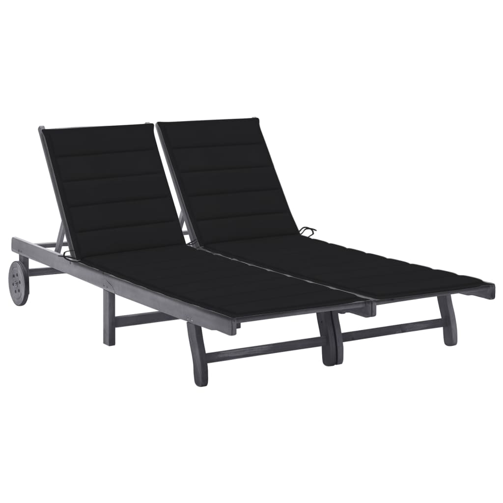 vidaXL Sun Lounger with Cushion Solid Acacia Wood Grey
