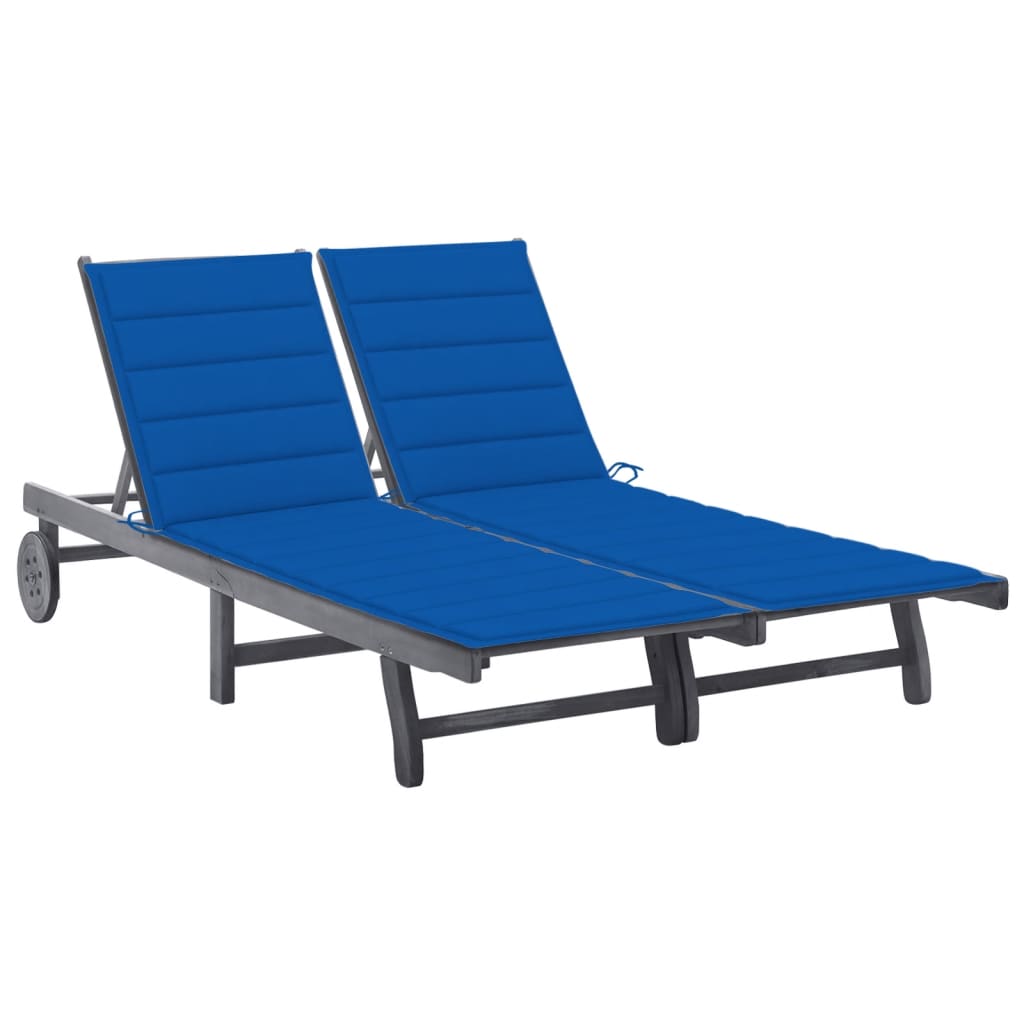 vidaXL Sun Lounger with Cushion Solid Acacia Wood Grey