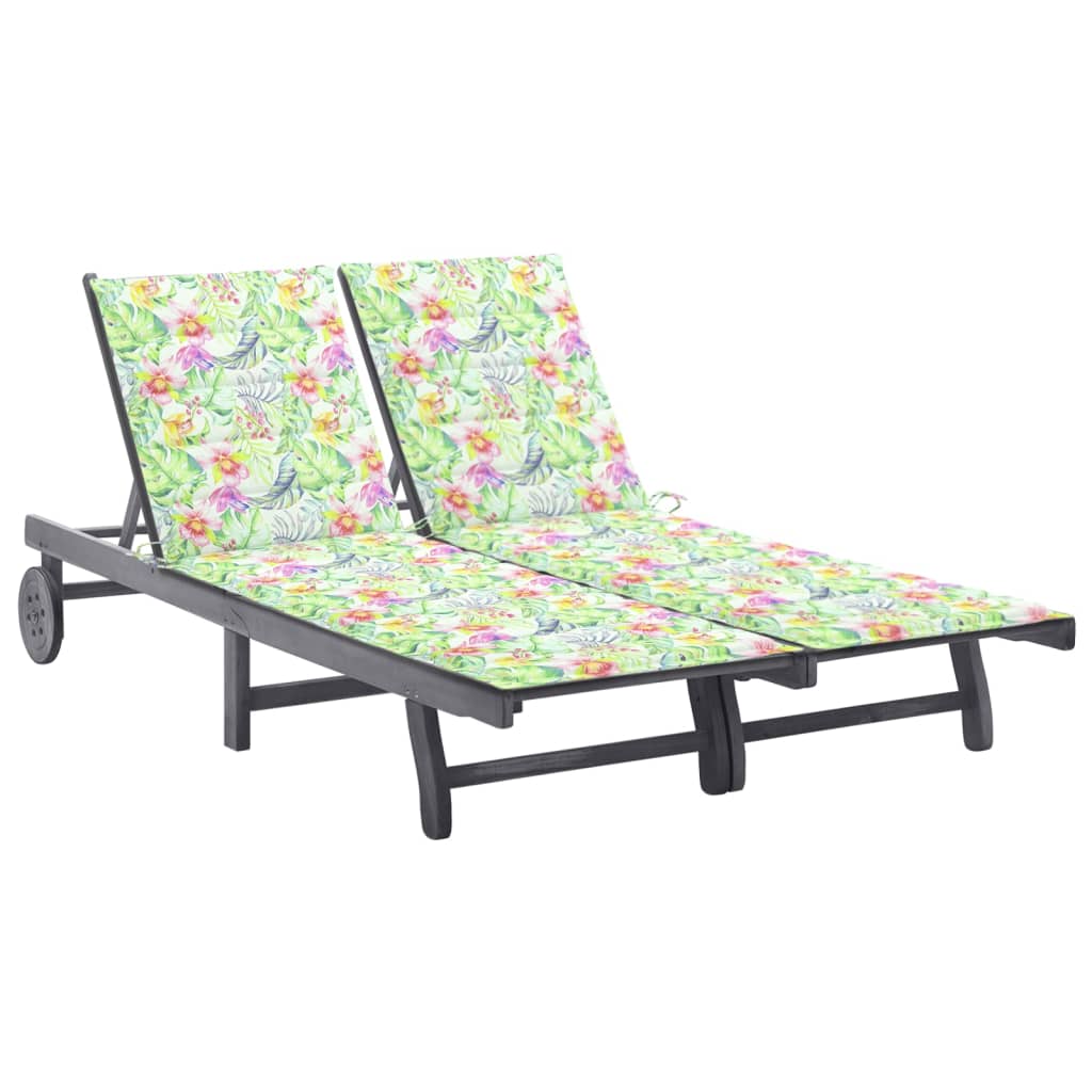 vidaXL Sun Lounger with Cushion Solid Acacia Wood Grey