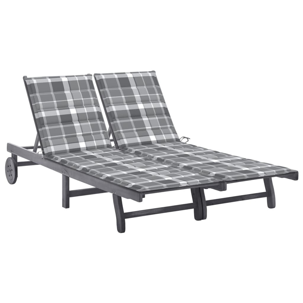 vidaXL Sun Lounger with Cushion Solid Acacia Wood Grey