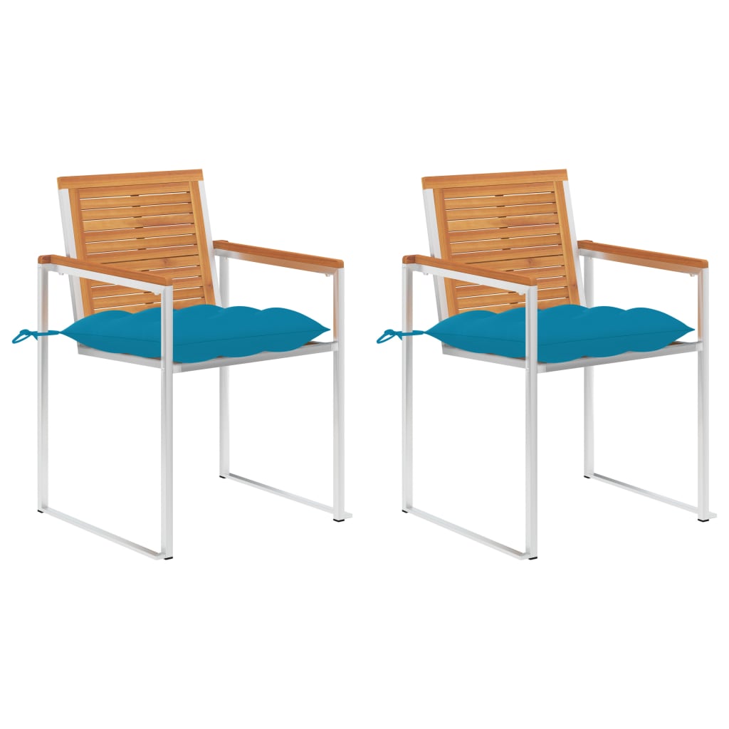vidaXL Garden Chairs 2 pcs with cushions solid acacia wood and steel