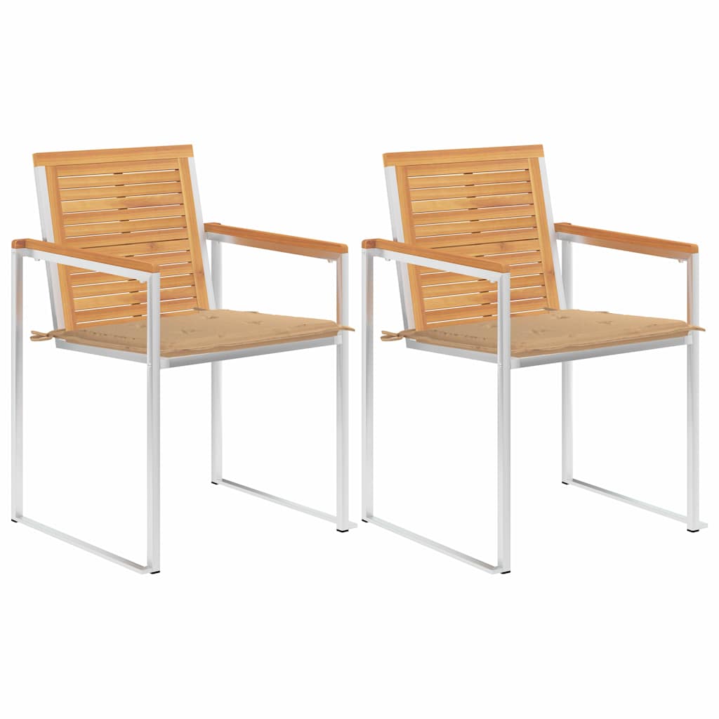 vidaXL Garden Chairs 2 pcs with cushions solid teak wood and steel