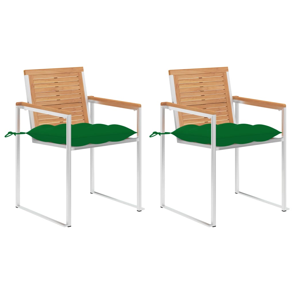 vidaXL Tuinstoelen 2 st met kussens massief teakhout en staal