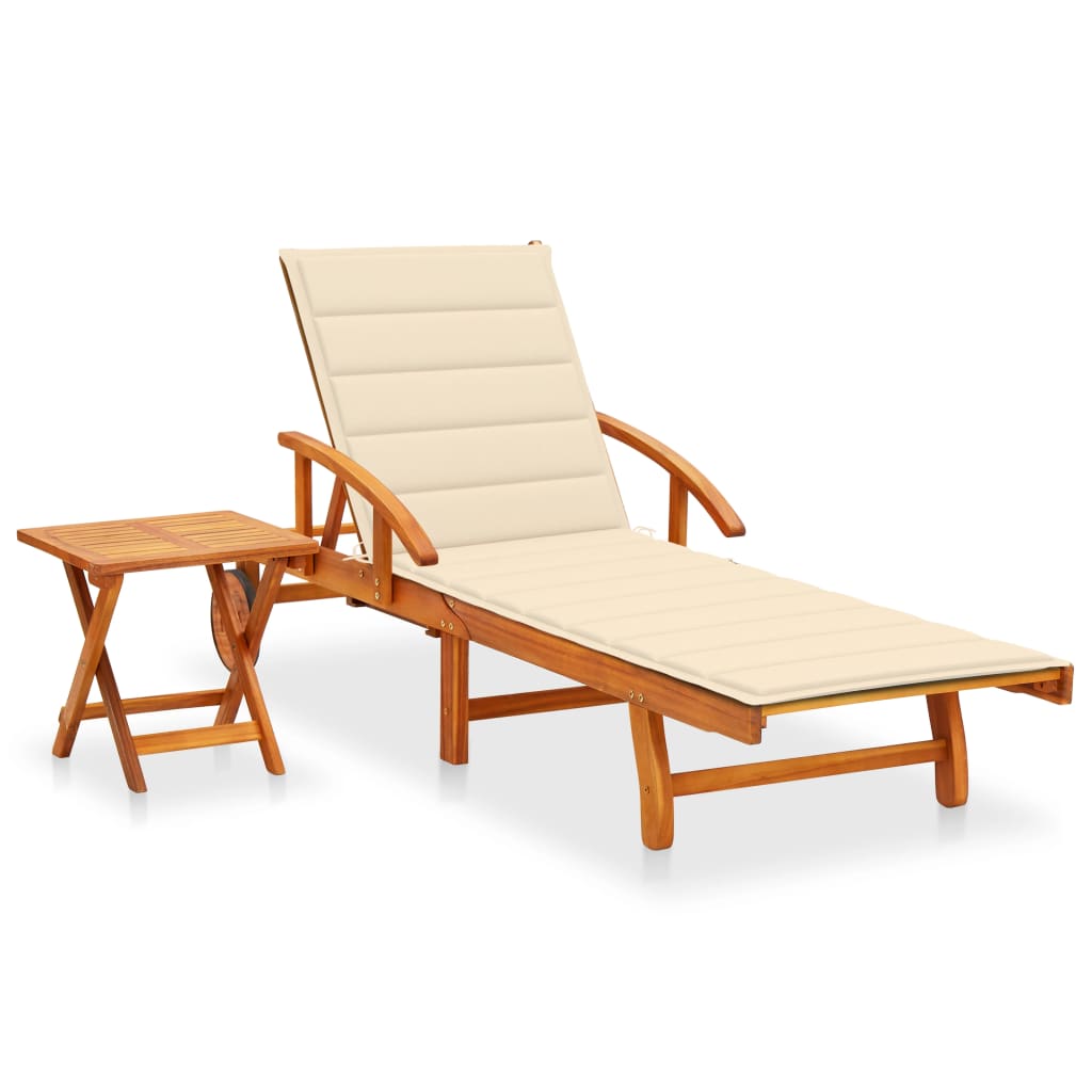vidaXL Sun Lounger with Cushion Solid Acacia Wood