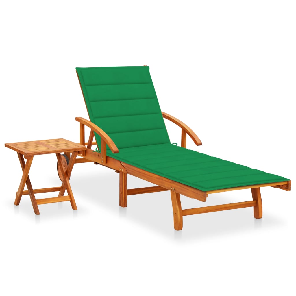 vidaXL Sun Lounger with Cushion Solid Acacia Wood