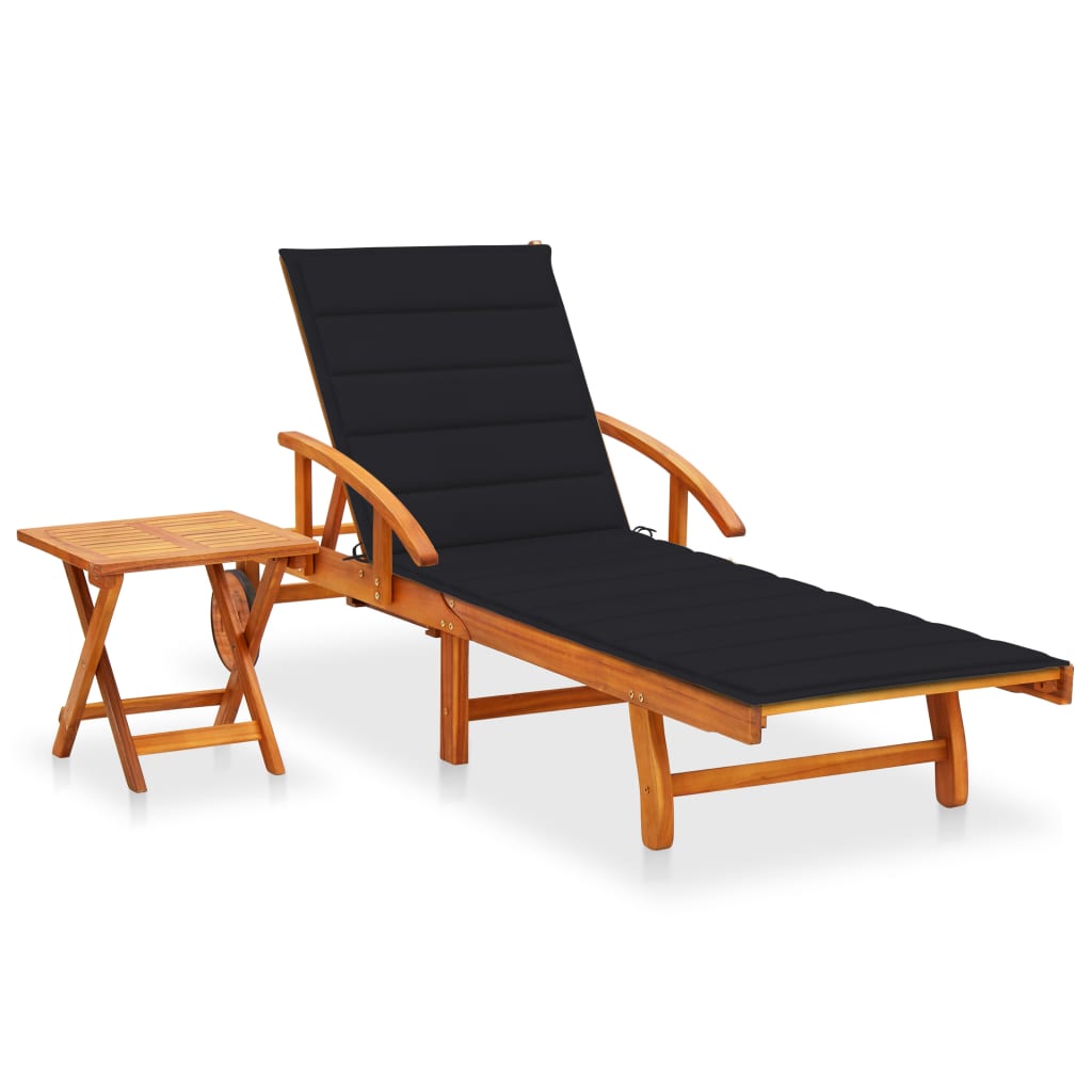 vidaXL Sun Lounger with Cushion Solid Acacia Wood