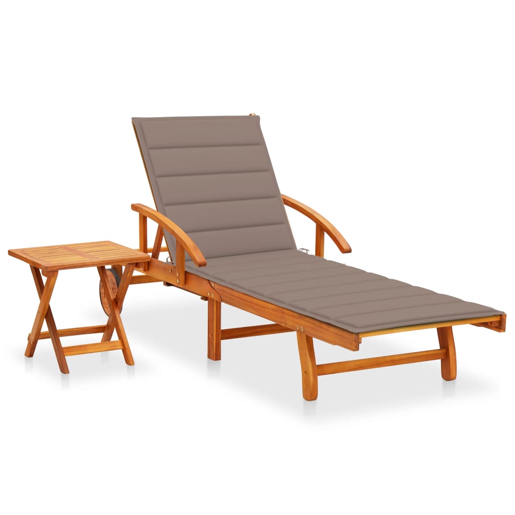 vidaXL Sun Lounger with Cushion Solid Acacia Wood