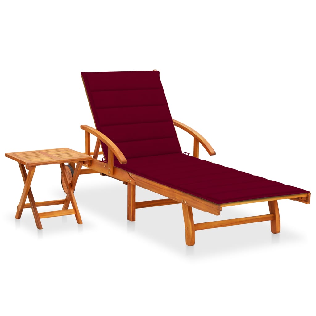 vidaXL Sun Lounger with Cushion Solid Acacia Wood